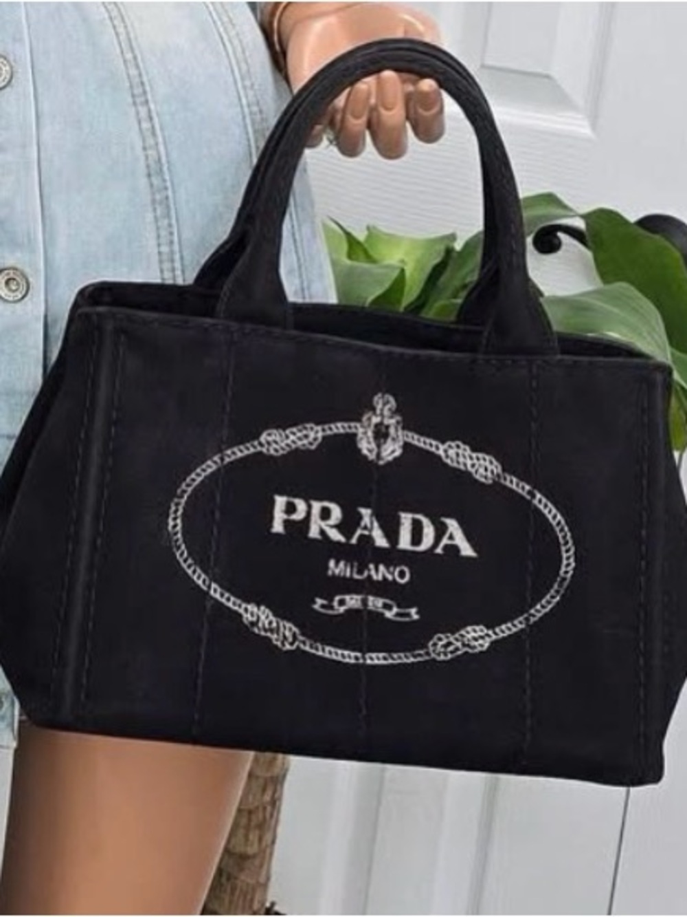 Prada Black Canvas‎ 2 way Tote with original crossbody strap